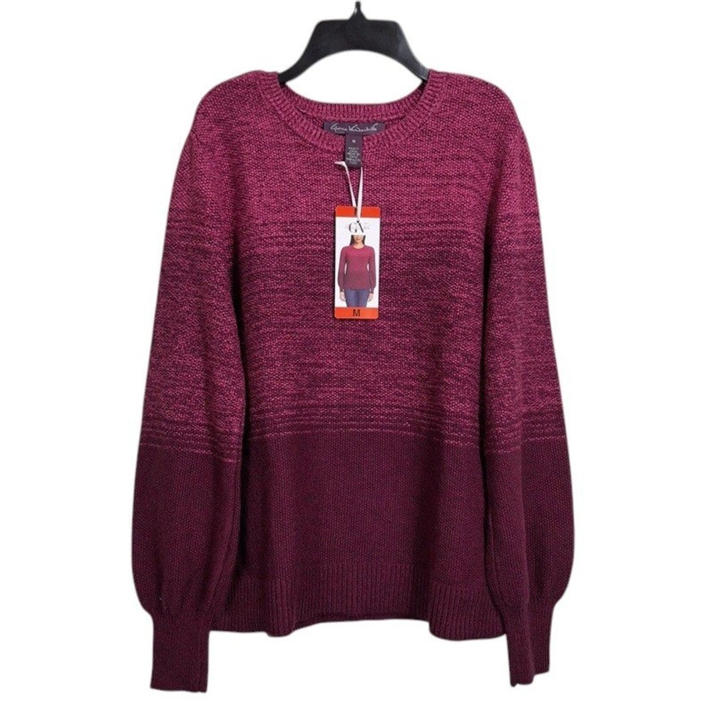 Gloria Vanderbilt Sweater Medium Dark Pink Ombre Marl Crewneck Knit Pullover NEW